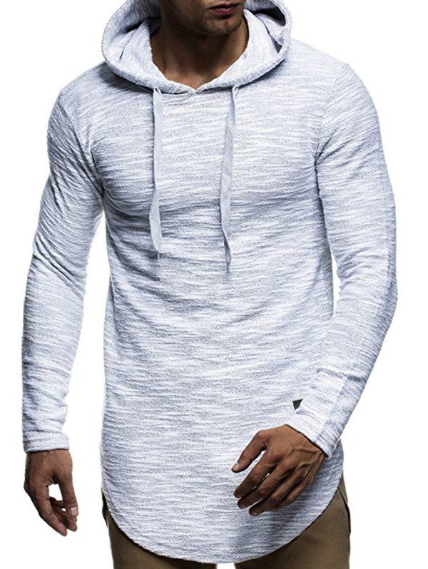 

Men Stylish Leisure Long Section Hoodie with Cap, Light gray