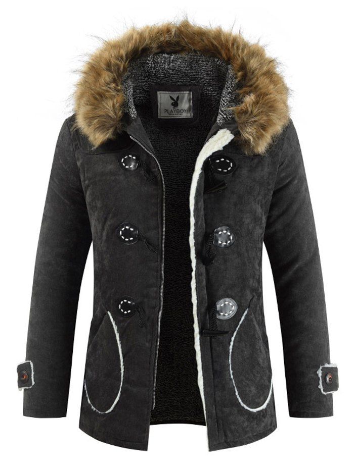 

Men Leisure Parka Warm Comfortable Fur Collar, Black