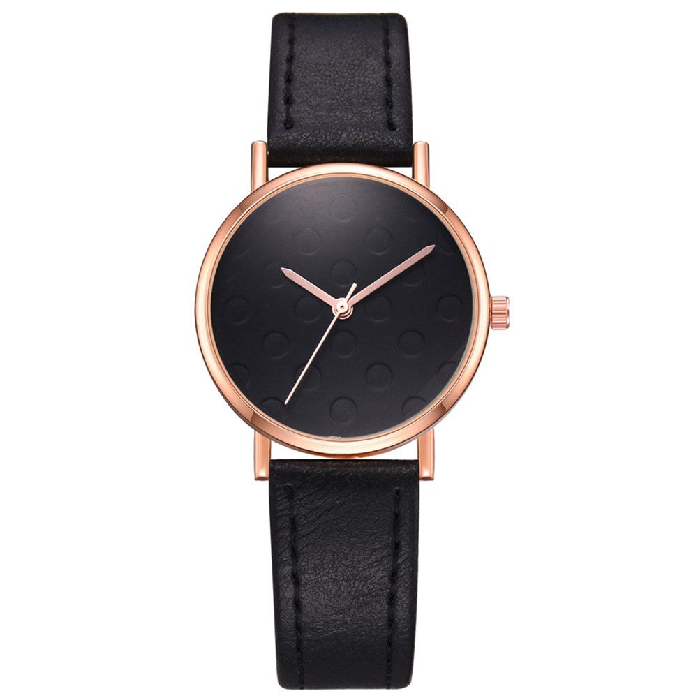 

Korean Simple Casual Alloy Dot PU Leather Quartz Watch, Black