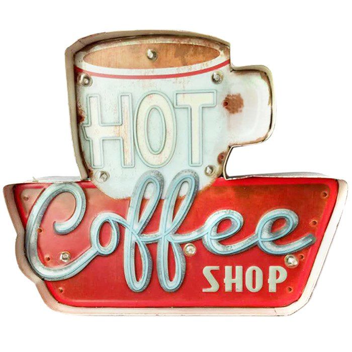 14 Zhgz4892 Creative Coffee Cup Led Lights Soft Metal Wall Decor Cafe Restaurant Retro Hanging