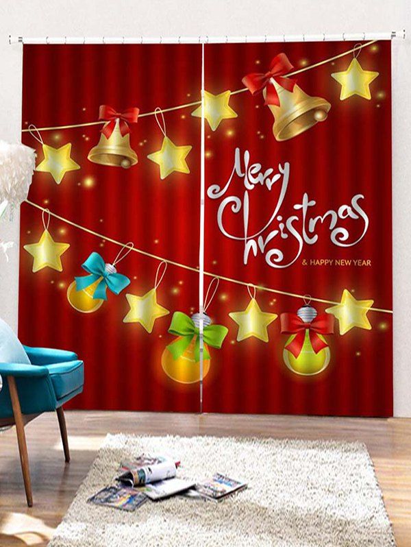 

2PCS Merry Christmas Bell Star Pattern Window Curtains, Lava red