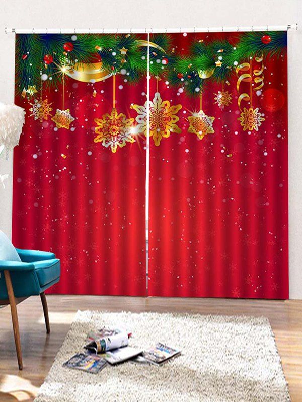 

2PCS Christmas Snowflake Window Curtains, Lava red