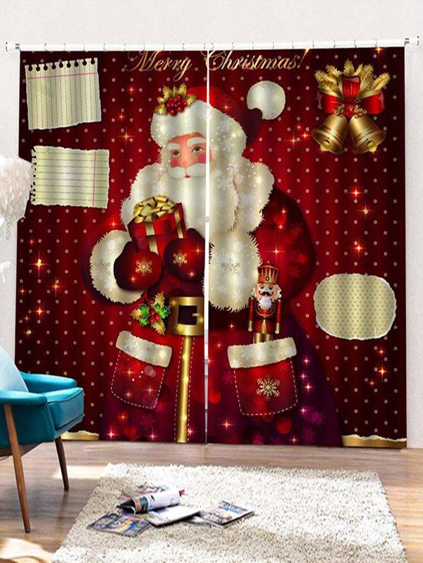 

2PCS Gift Father Christmas Pattern Window Curtains, Red wine