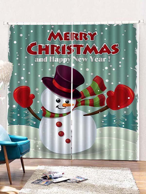 

2PCS Merry Christmas Snowman Pattern Window Curtains, Sea turtle green