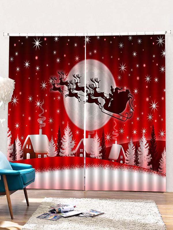 

2PCS Father Christmas Elk Pattern Window Curtains, Lava red