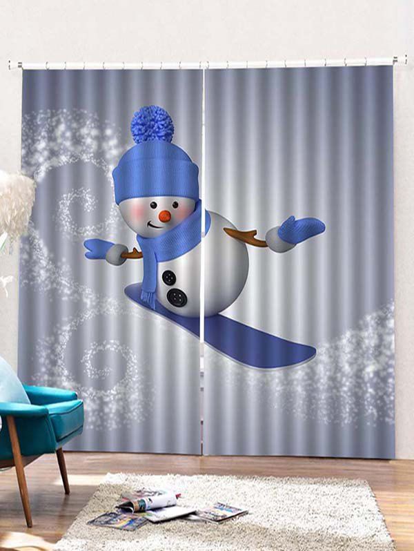 

2PCS Christmas Skiing Snowman Pattern Window Curtains, Cornflower blue