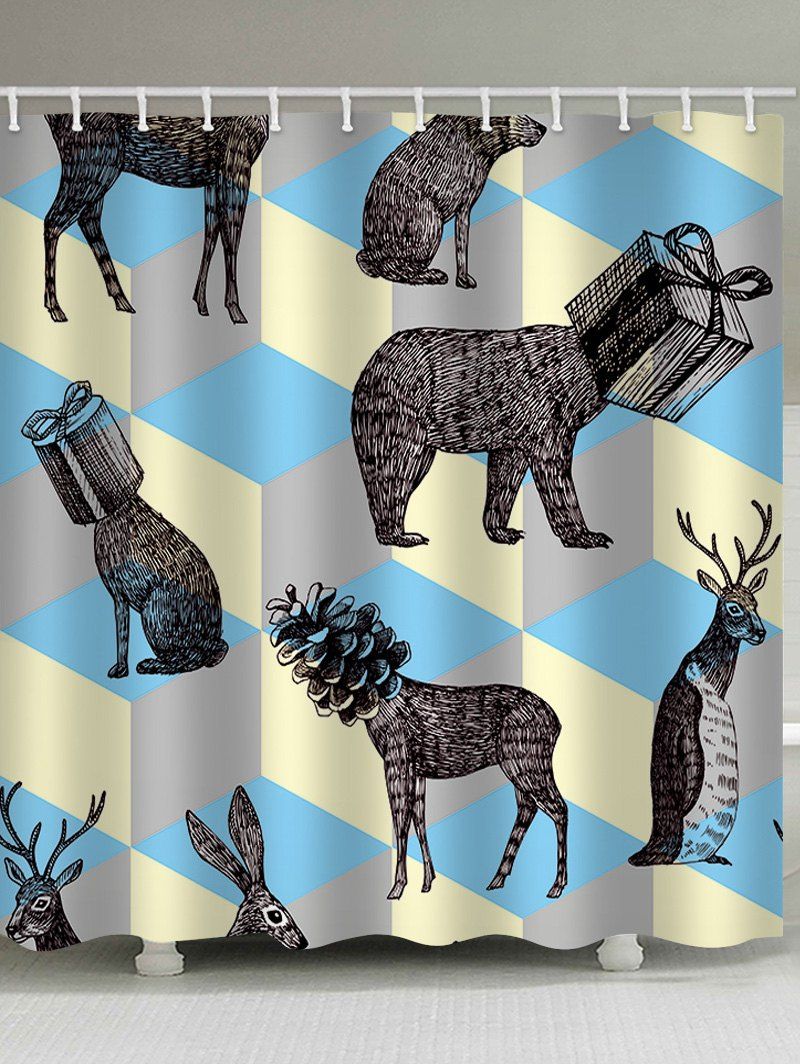 

Christmas Elk Geometric Print Waterproof Bathroom Shower Curtain, Multi