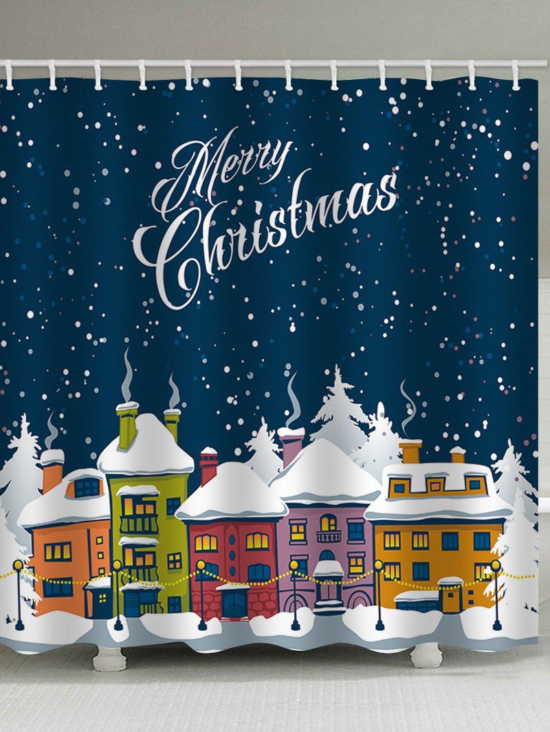 

Christmas Night House Print Waterproof Bathroom Shower Curtain, Multi