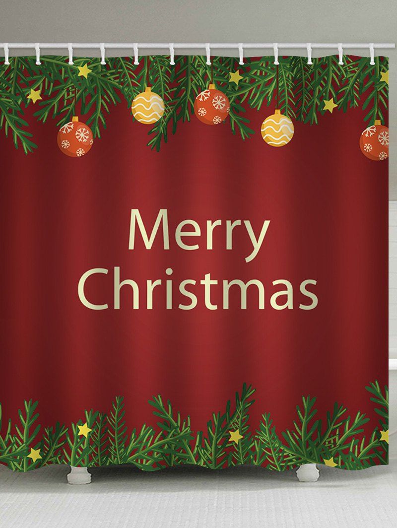

Christmas Tree Branch Print Waterproof Bathroom Shower Curtain, Multi