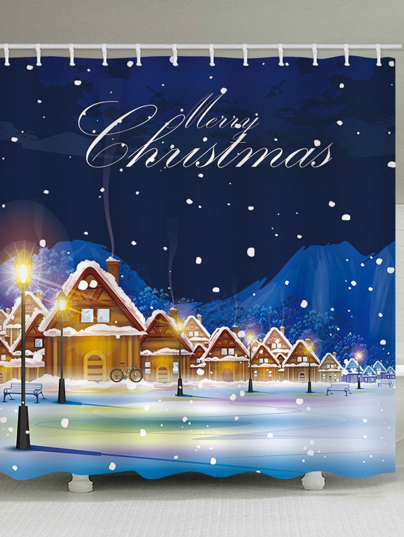 

Christmas Night Town Print Waterproof Bathroom Shower Curtain, Multi