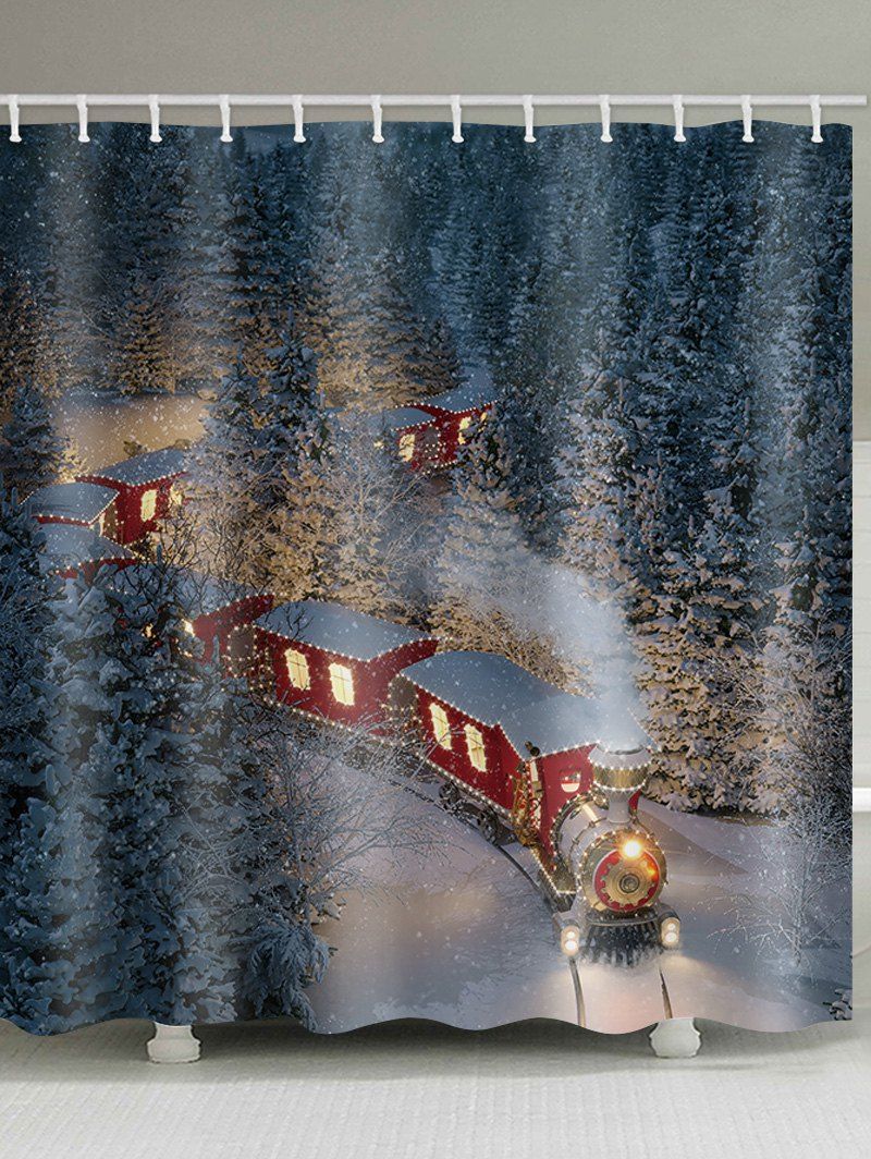 Forest Train Print Waterproof Bathroom Shower Curtain