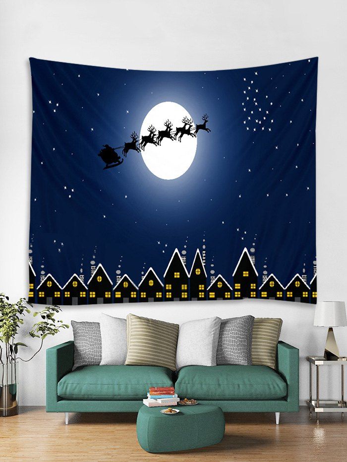 

Christmas Moon Night Print Tapestry Wall Hanging Art Decoration, Deep blue