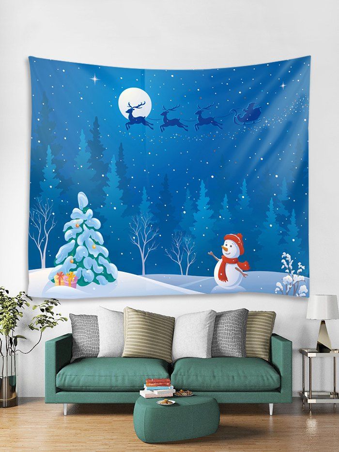 

Christmas Night Snowman Print Tapestry Wall Hanging Art Decoration, Multi