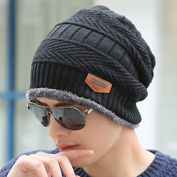 

Plus Velvet Warm Wool Knitted Outdoor Pullover Cap, Black