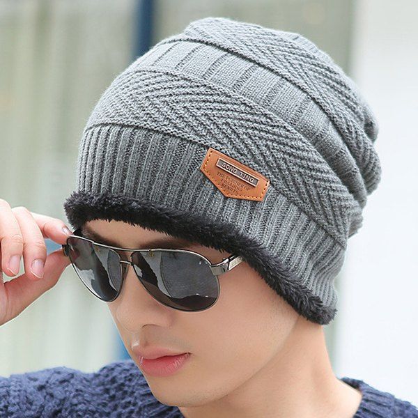 

Plus Velvet Warm Wool Knitted Outdoor Pullover Cap, Gray