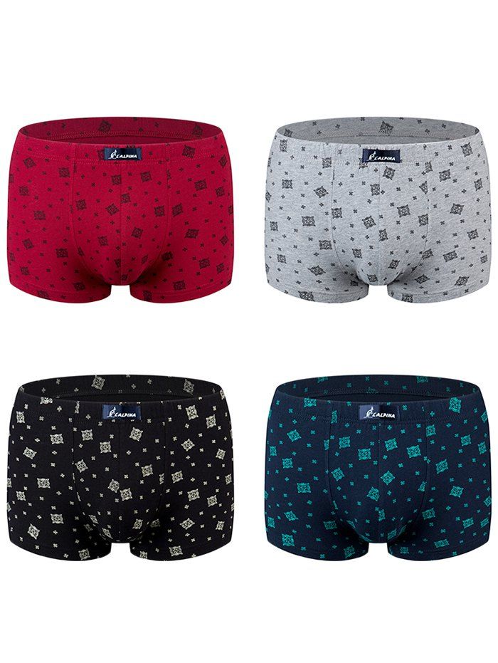 

Fashion Print Men's Boxer Briefs Cotton Skin Pants 4pcs, Multi-a