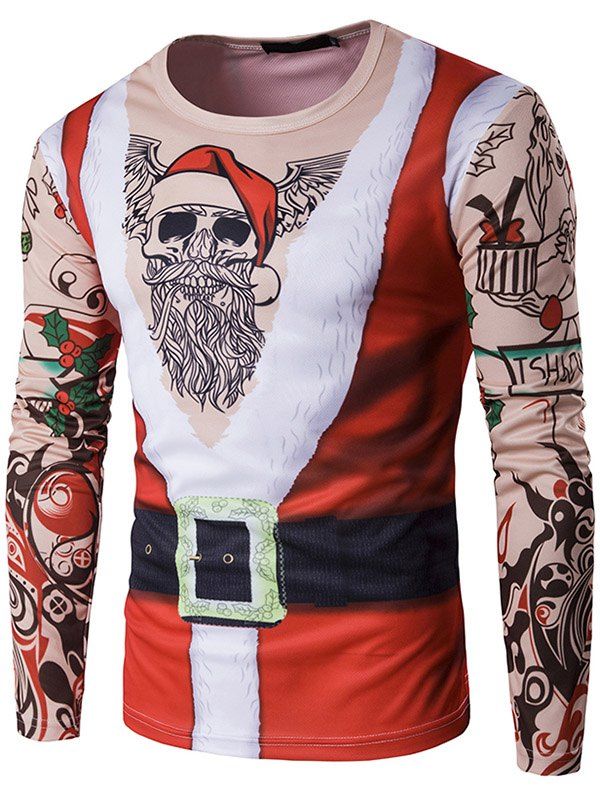 Christmas Crew Neck Long Sleeve Men T-shirt, Red