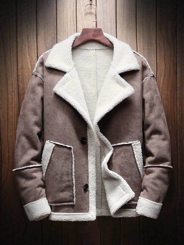 

Men's Jacket Warm Lamb Hair Lapels, Dark khaki