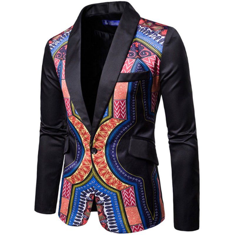 

Men Fashion Printed Colorful Balzer National Style Men's Suit, Black
