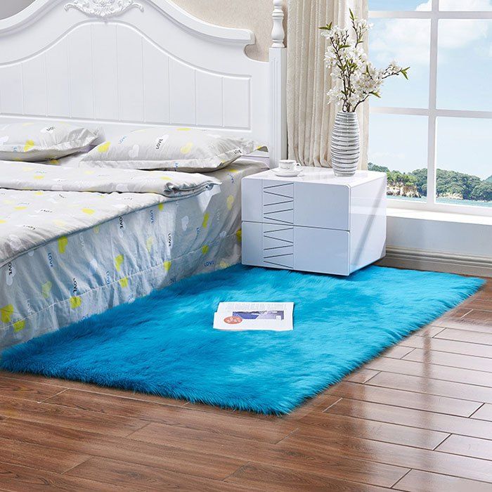 

Australian Faux Wool Leather Sofa Carpet Mat Bedroom Long Blanket, Blue zircon