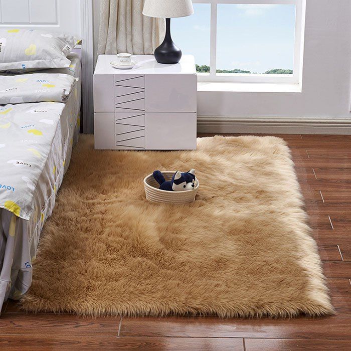 

Faux Wool Leather Sofa Carpet Mat Bedroom Long Blanket, Orange gold