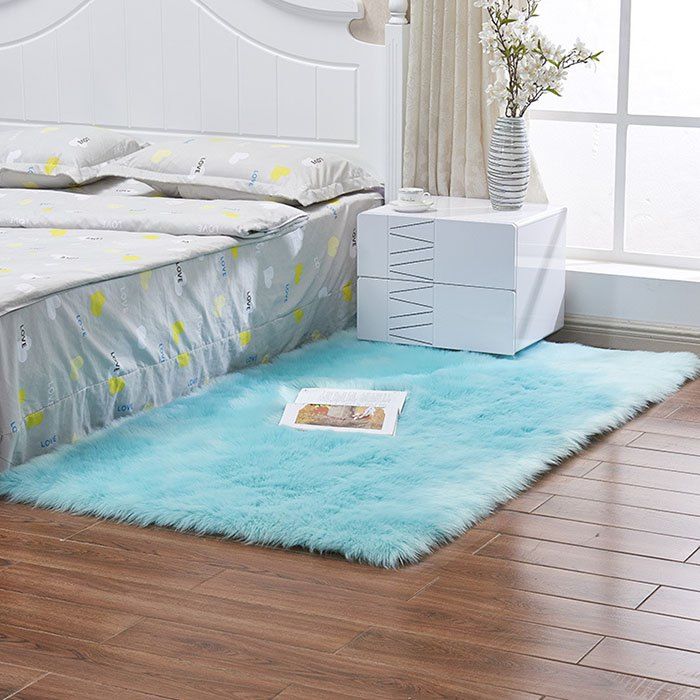 

Faux Wool Leather Sofa Carpet Mat Bedroom Long Blanket, Day sky blue