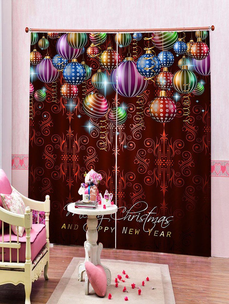 

2 Panels Christmas Colorful Balls Print Window Curtains, Multi