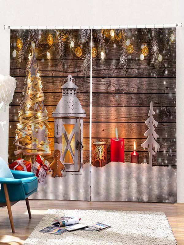 

2 Panels Christmas Tree Lantern Print Window Curtains, Multi