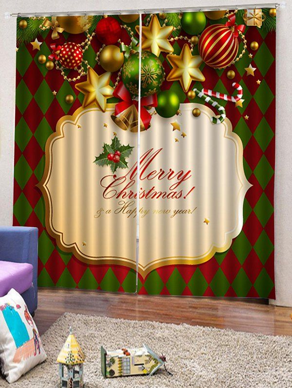 

2 Panels Christmas Theme Print Window Curtains, Multi