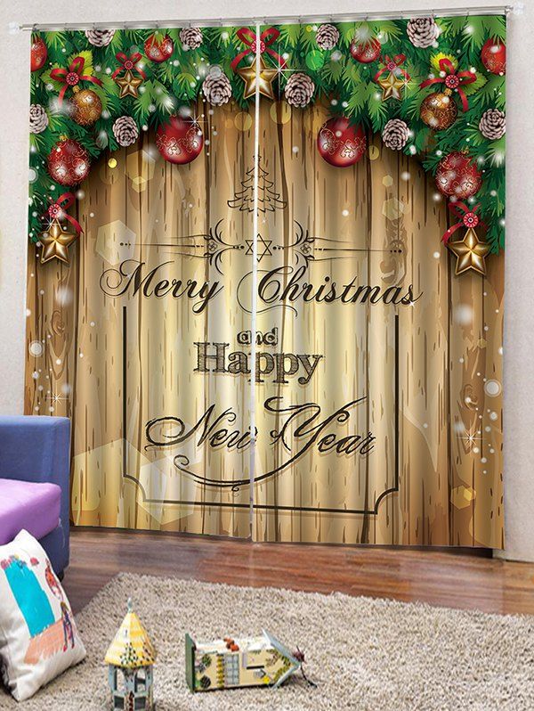 

2 Panels Christmas Blessing Print Window Curtains, Multi