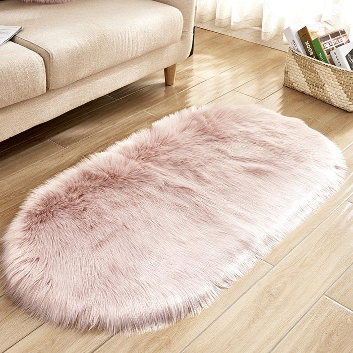 

Wool Oval Living Room Carpet Door Mat Bedside Mat, Pink