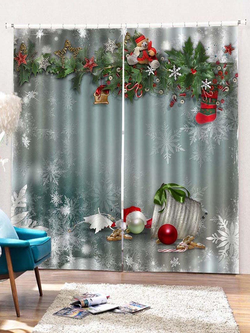 

2 Panels Christmas Merry Print Window Curtains, Multi