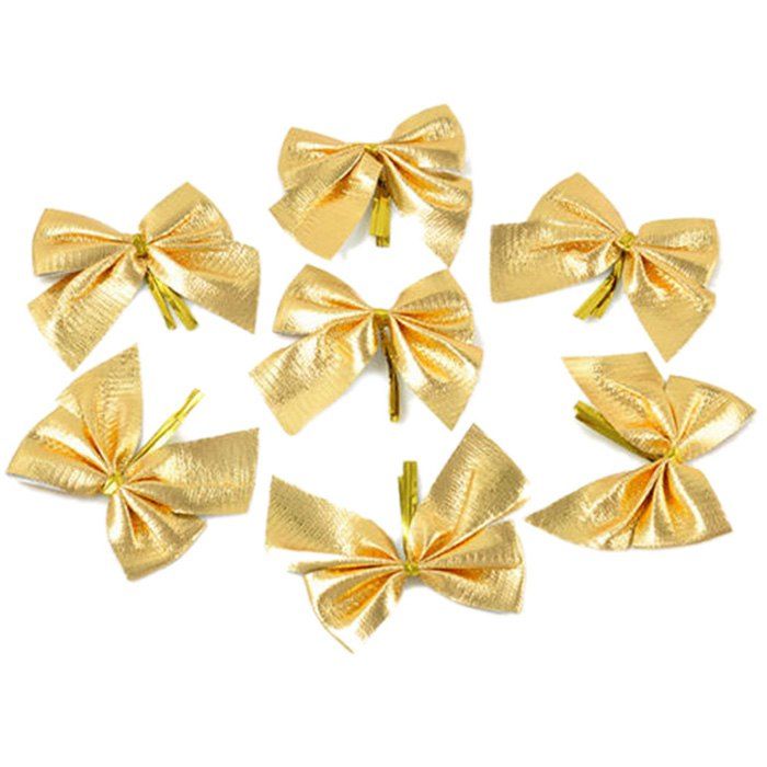 

12PCS Pretty Bow Ornament Christmas Tree New Year Decoration Festival Party Home Bowknots Baubles, Gold