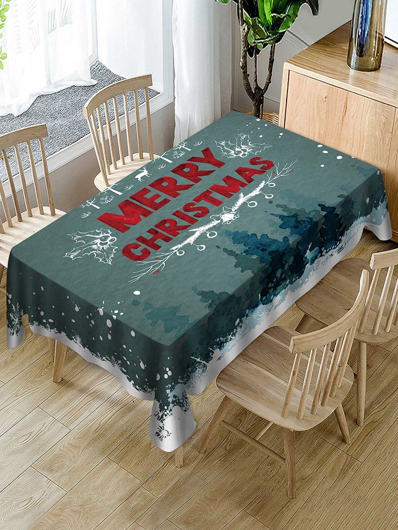 

Merry Christmas Elk Fabric Waterproof Table Cloth, Greenish blue
