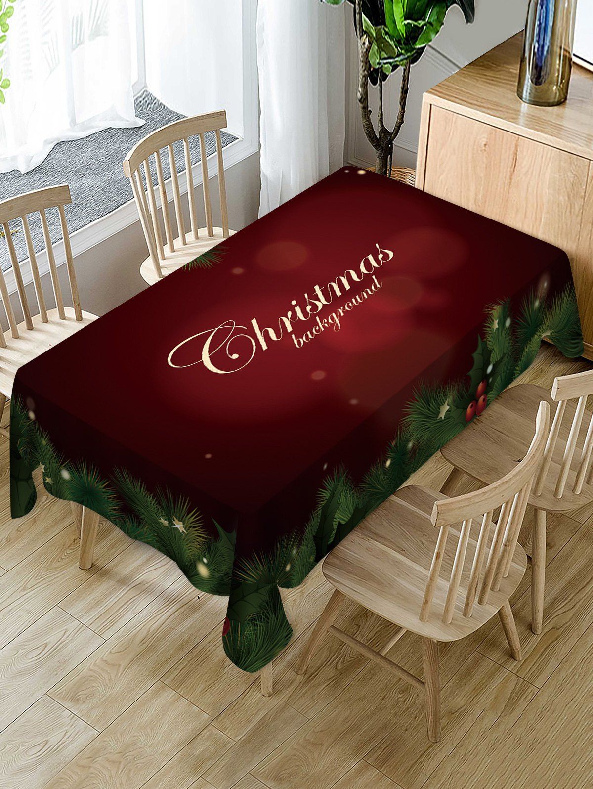 

Christmas Star Leaf Fabric Waterproof Table Cloth, Red wine