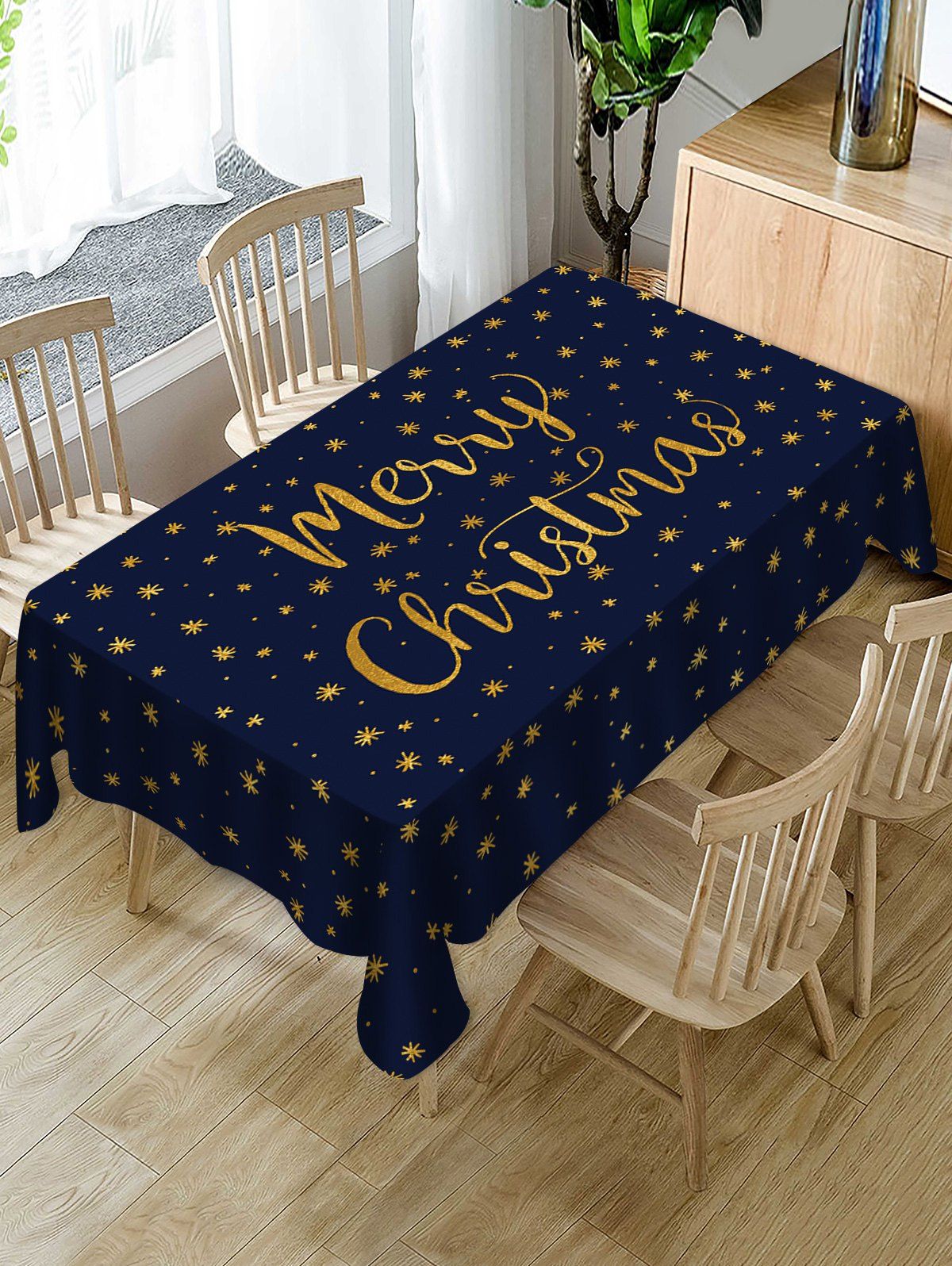 

Merry Christmas Snowflake Fabric Waterproof Table Cloth, Cadetblue