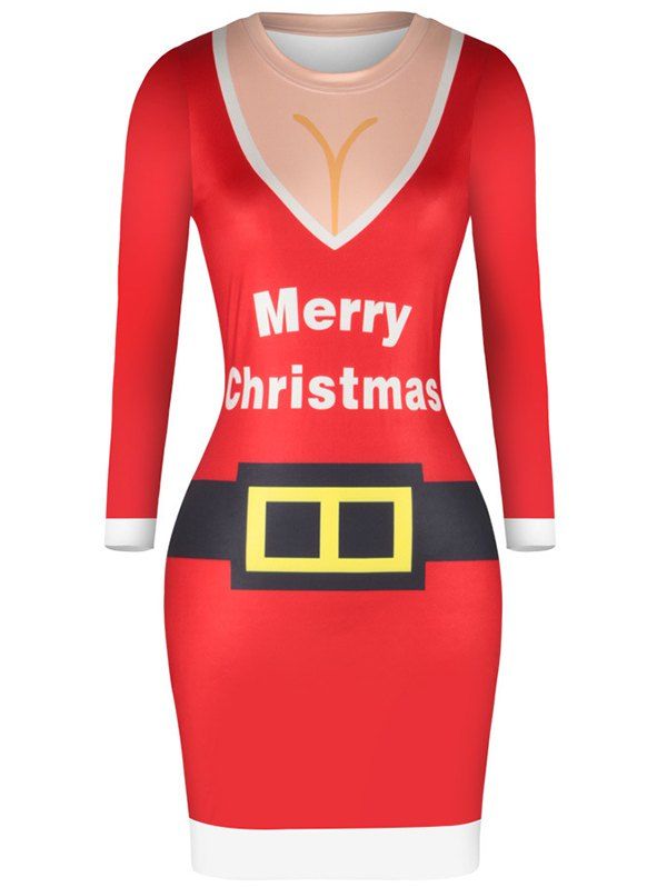 

Women 3D Christmas Sexy Tight Skinny Hip Dress, Red