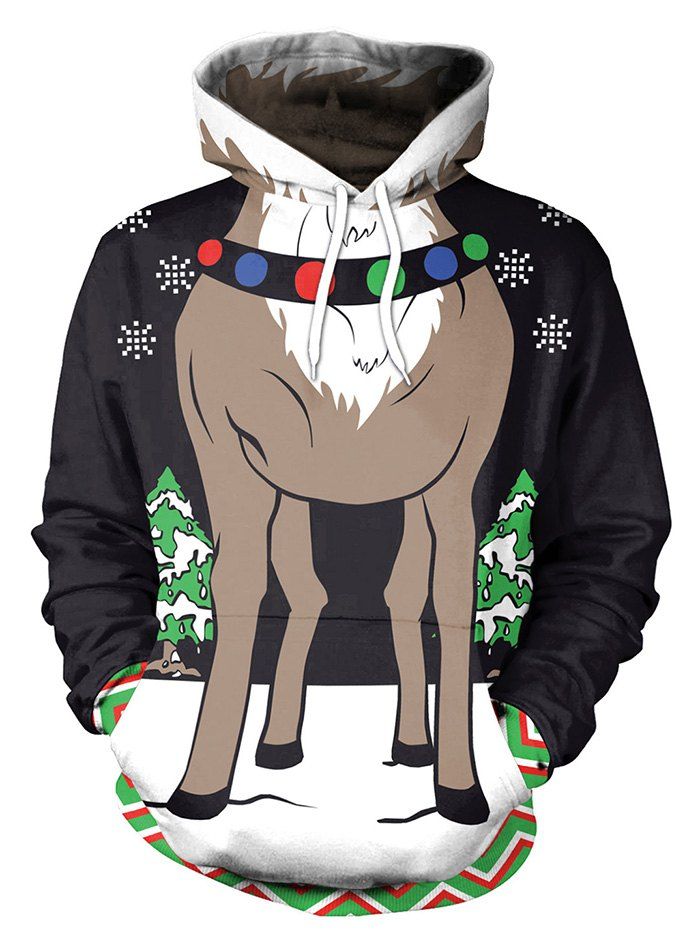 

Christmas Holiday Reindeer 3D Code Print Hoodie, Black