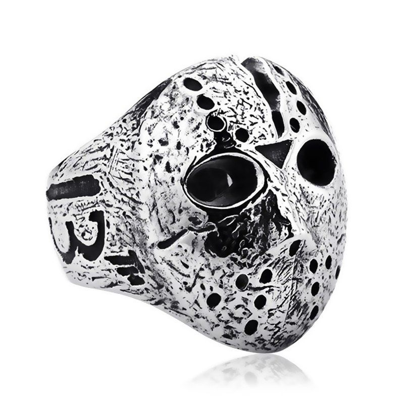 

Men's Titanium Steel Pattern Mask Ring, Silver