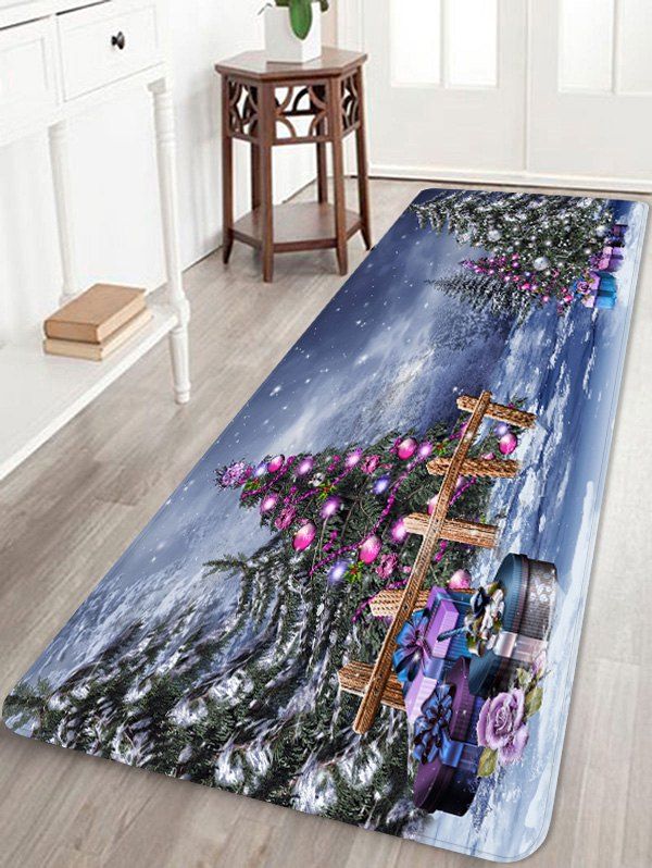 

Gift Christmas Tree Printed Non-slip Area Rug, Blueberry blue