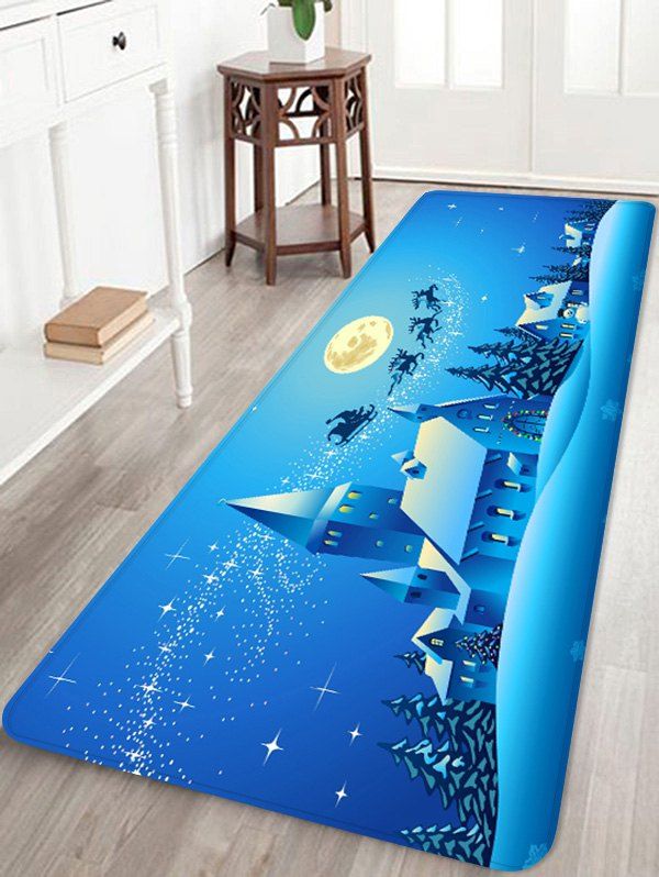 

Christmas Elk Moon Printed Non-slip Area Rug, Dodger blue