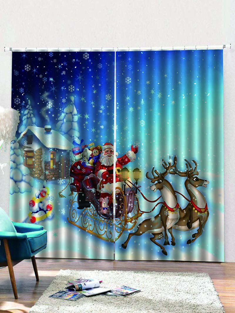 

2PCS Father Christmas Deer Gift Window Curtains, Macaw blue green