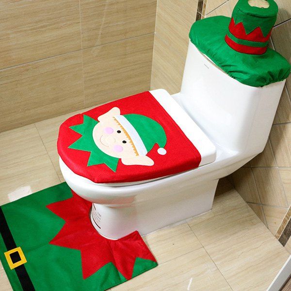 

Christmas Decoration Toilet Cover Floor Mat Water Tank Cover, Multi-d