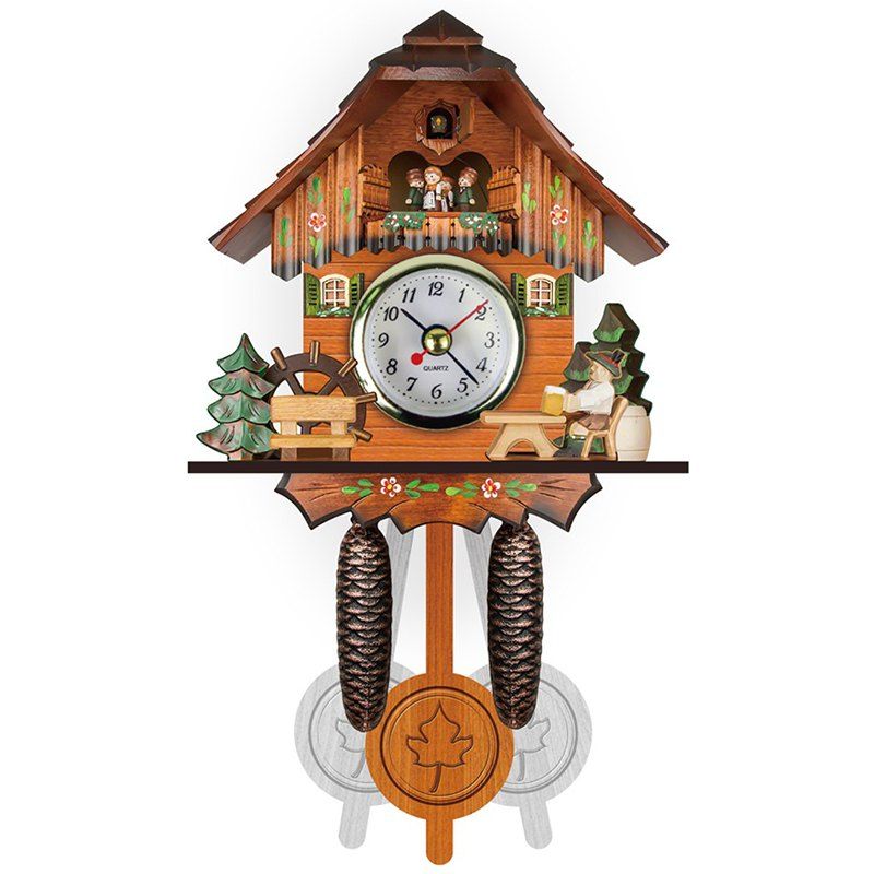 

Vintage Small 3D Wooden Cuckoo Wall Pendulum Clock, Multi-b
