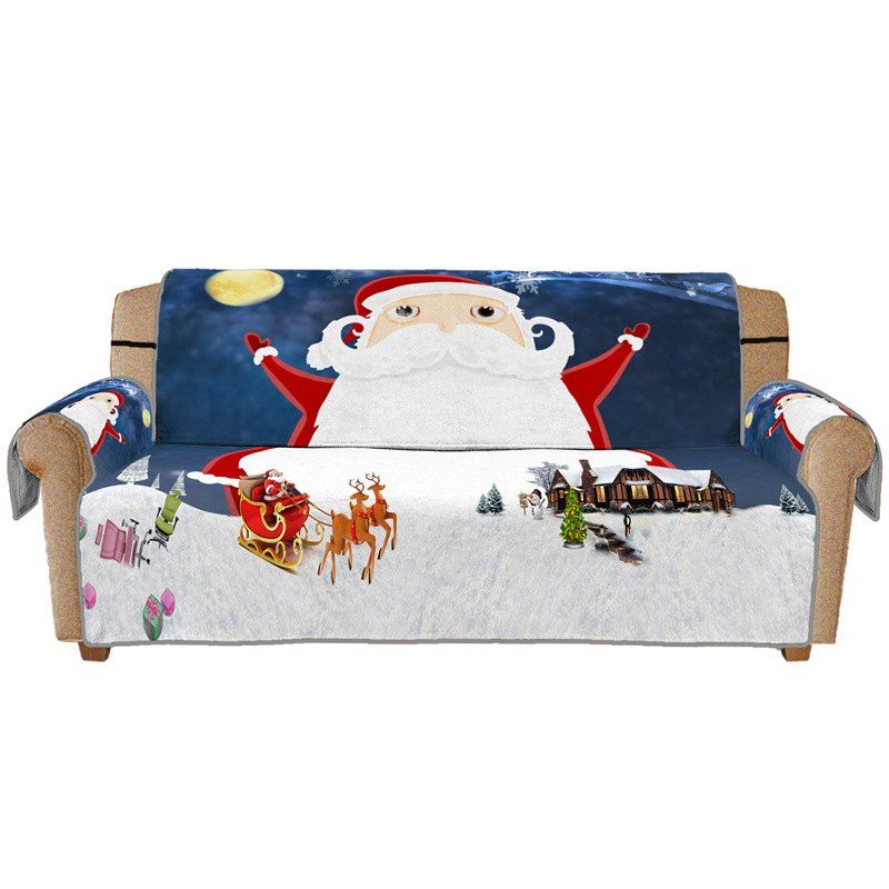 

3D Digital Printed Blue Moonlight Santa Claus Pattern Sofa Cushion, Silk blue