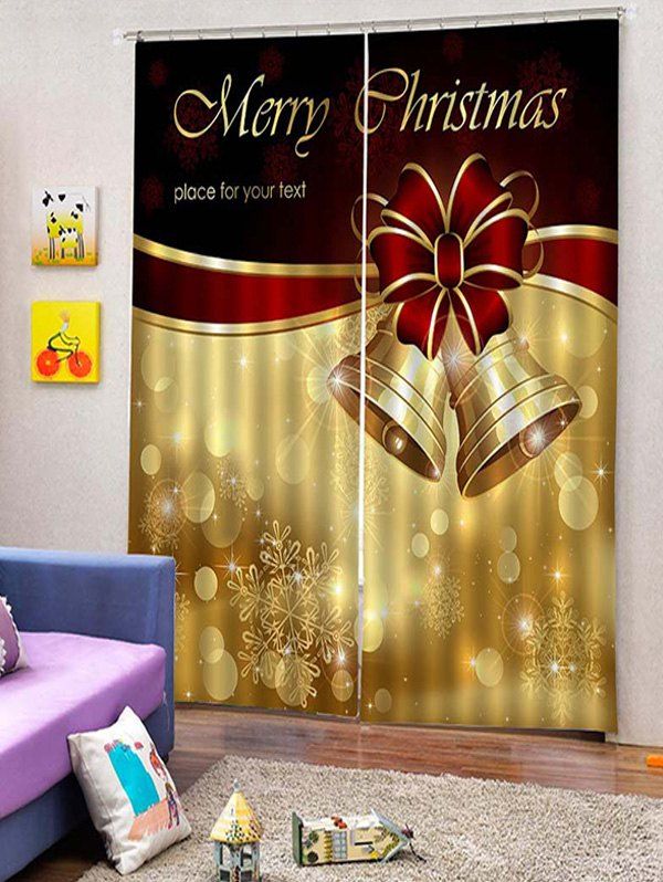 

2PCS Merry Christmas Bell Window Curtains, Golden brown