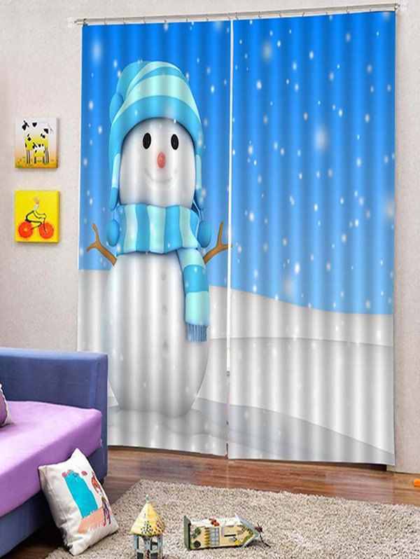 

2PCS Christmas Snowman Print Window Curtains, Deep sky blue