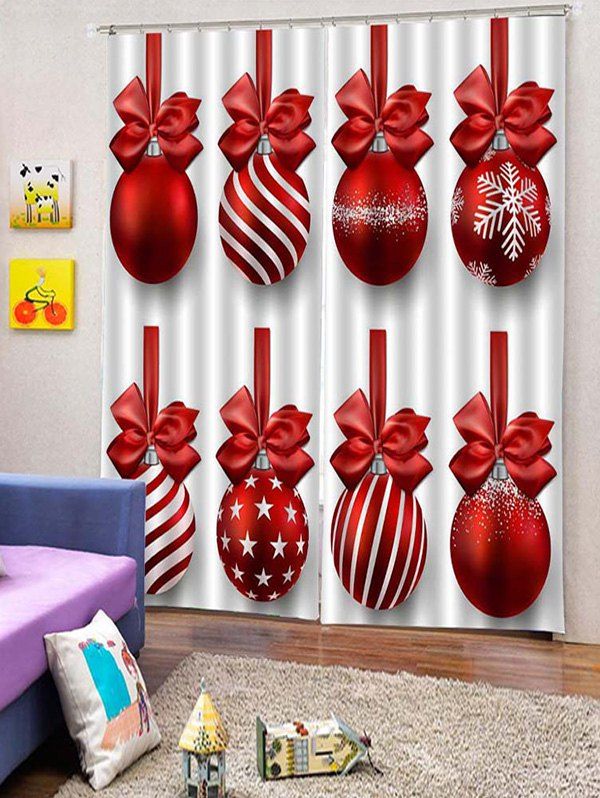 

2PCS Christmas Ball Snowflake Window Curtains, Lava red