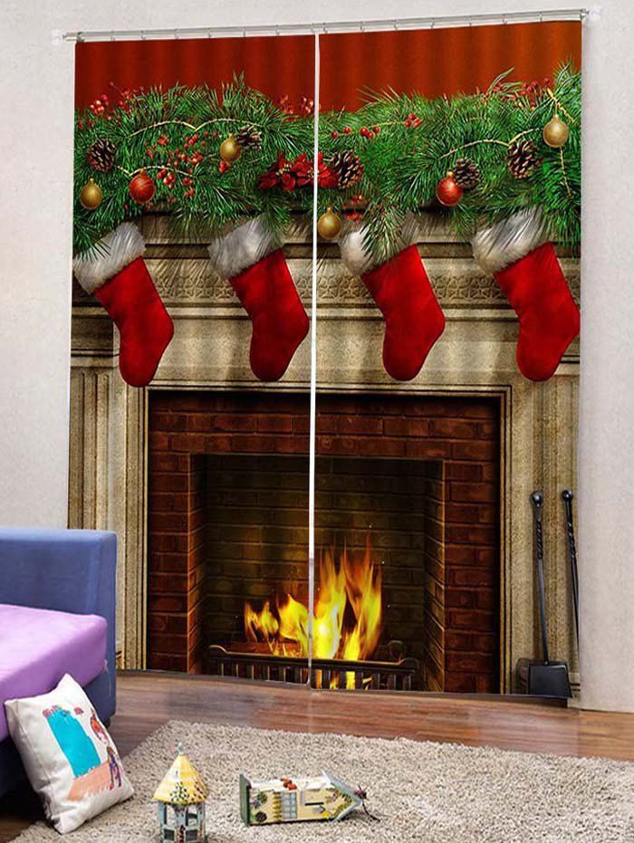 

2PCS Christmas Gift Stocking Window Curtains, Lava red