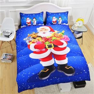 

Christmas Series Quilt Home Textile Kit Bedding Three-piece Cool Pattern Couple Kit, Blue